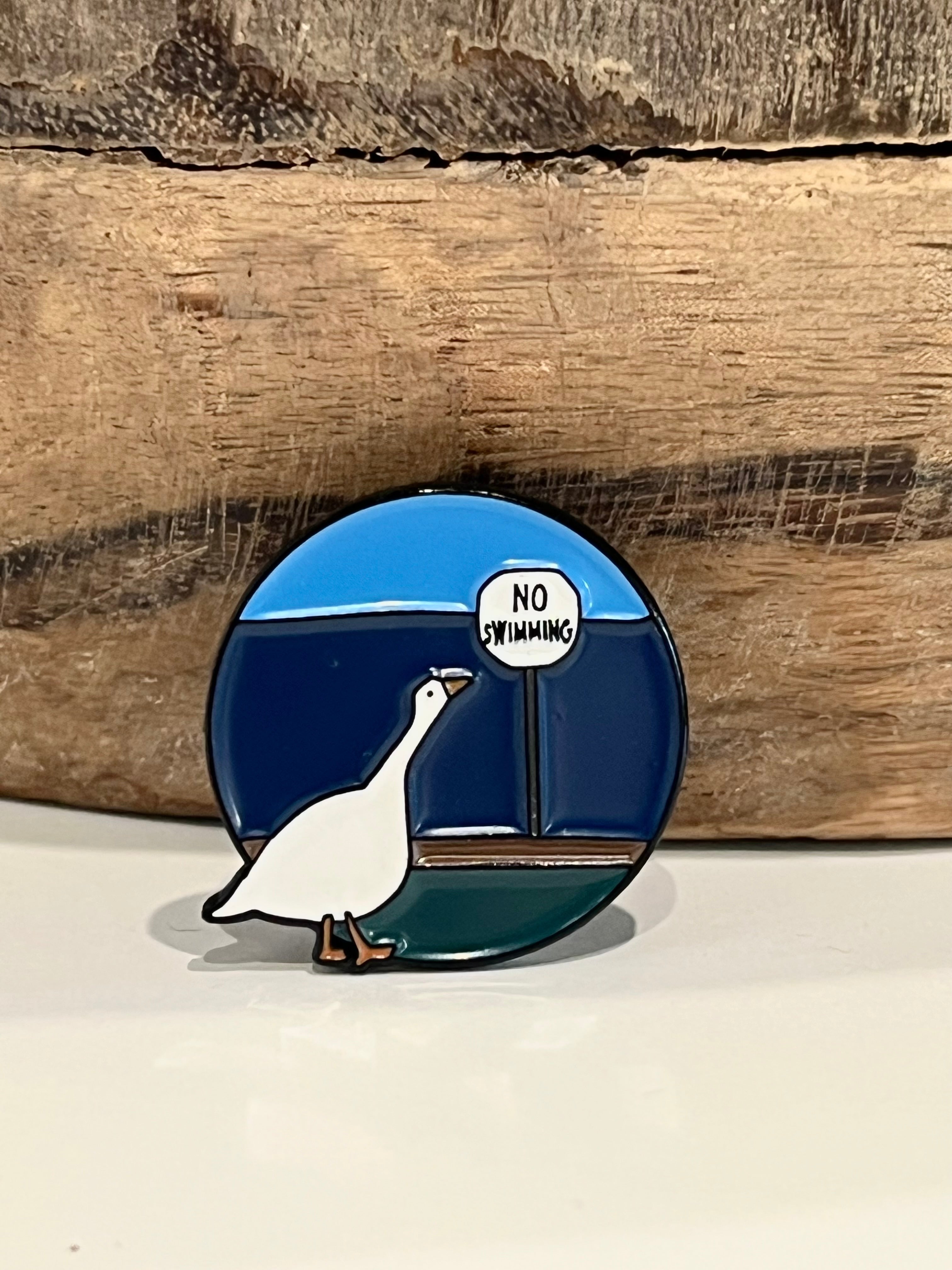“No Swimming” Soft Enamel Pin — Original Art by Marquis Eady