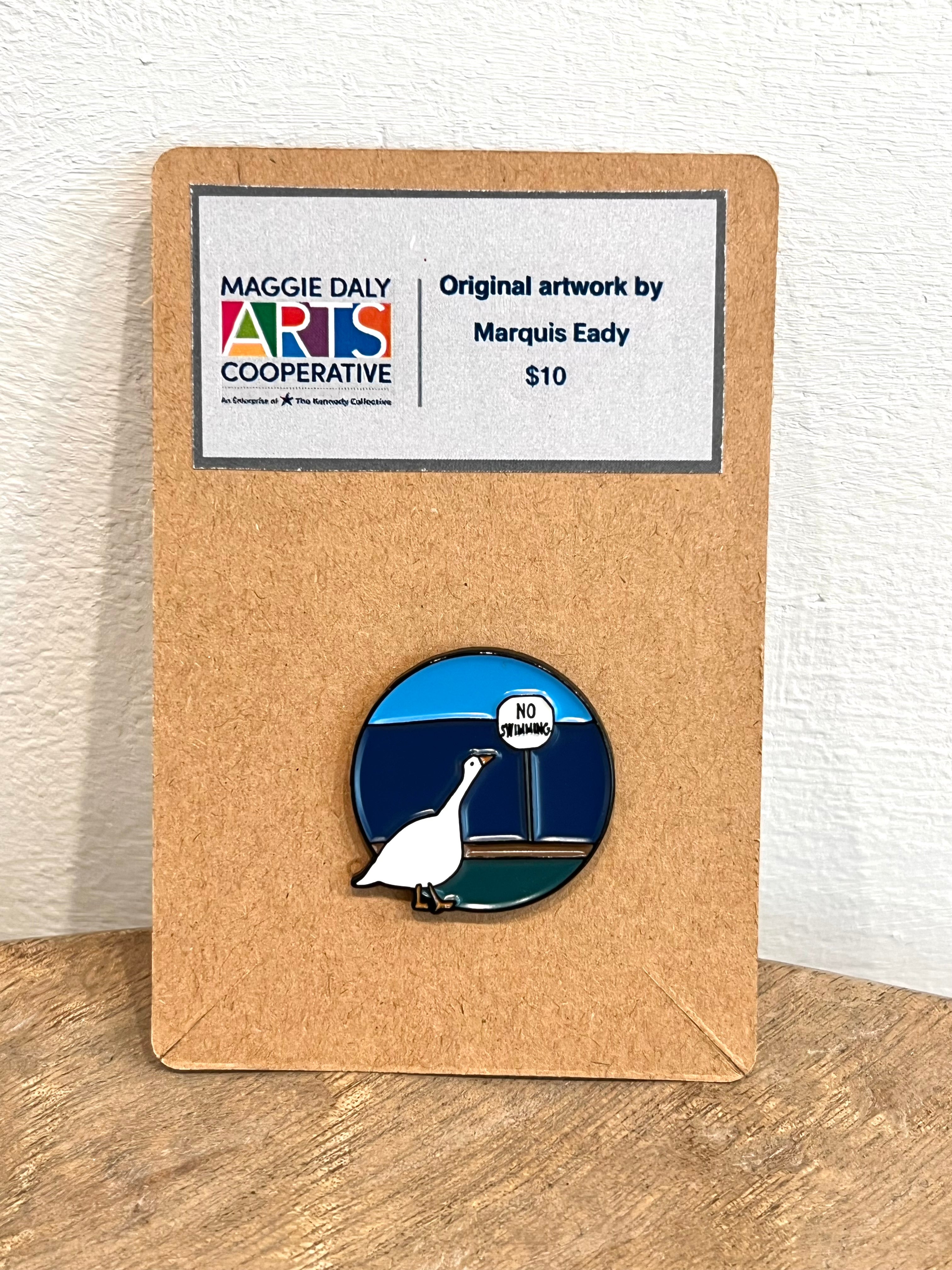“No Swimming” Soft Enamel Pin — Original Art by Marquis Eady